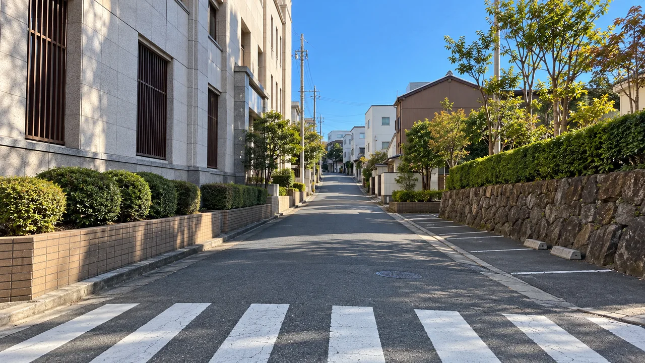 東側の市街地の道（AI生成の参考イメージ）