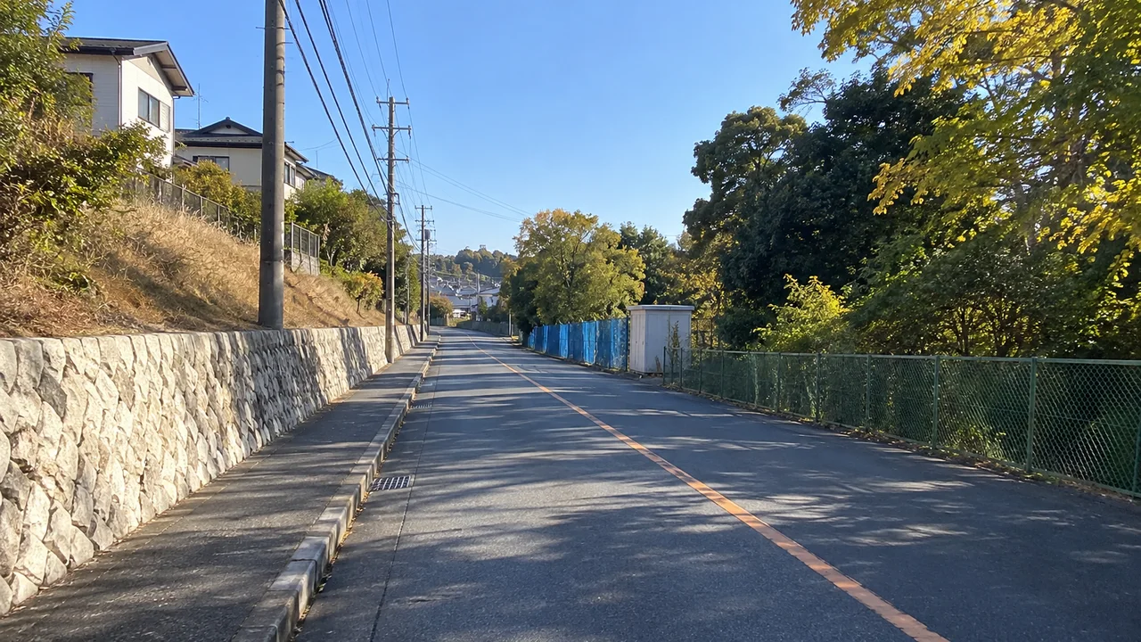 木立に沿う北西側の道（AI生成の参考イメージ）