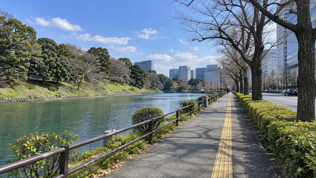 お堀沿いを桜田門へ(AI生成の参考イメージ)