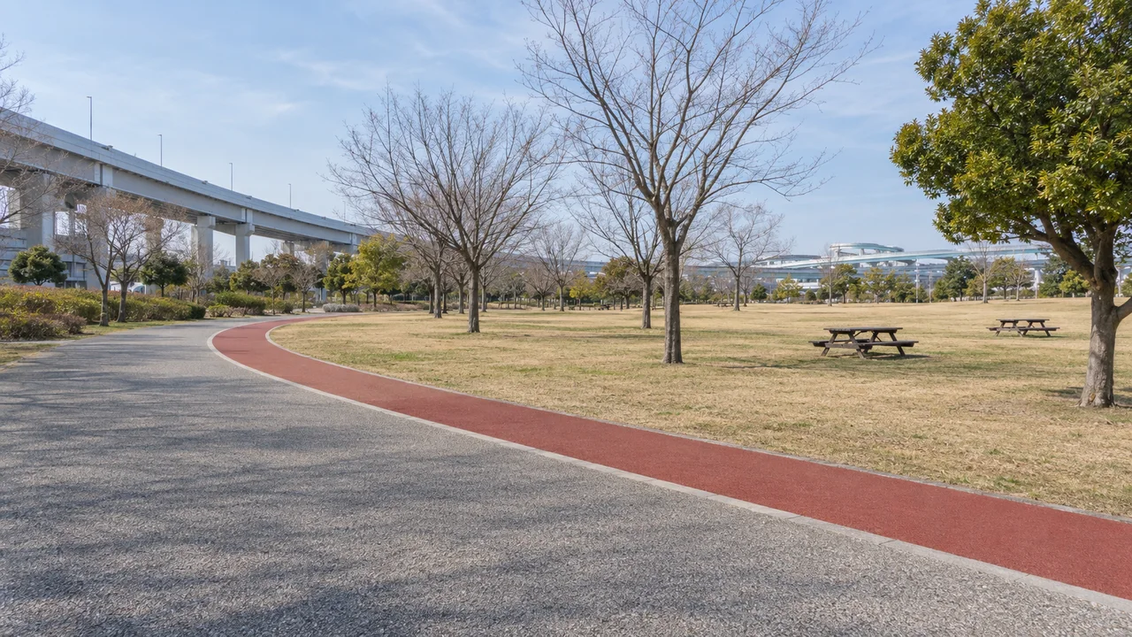 芝生広場を囲むカーブ（AI生成の参考イメージ）