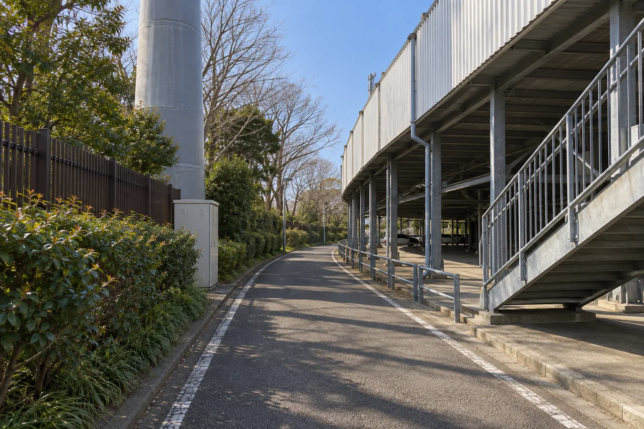 競技場の外側を通る道(AI生成の参考イメージ)