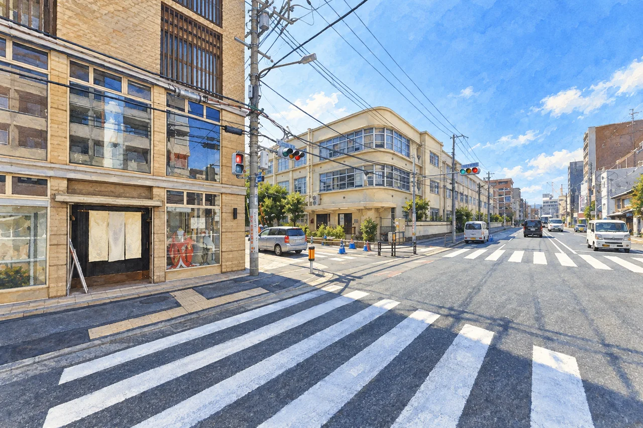 丸太町通の街並み(AI生成の参考イメージ)