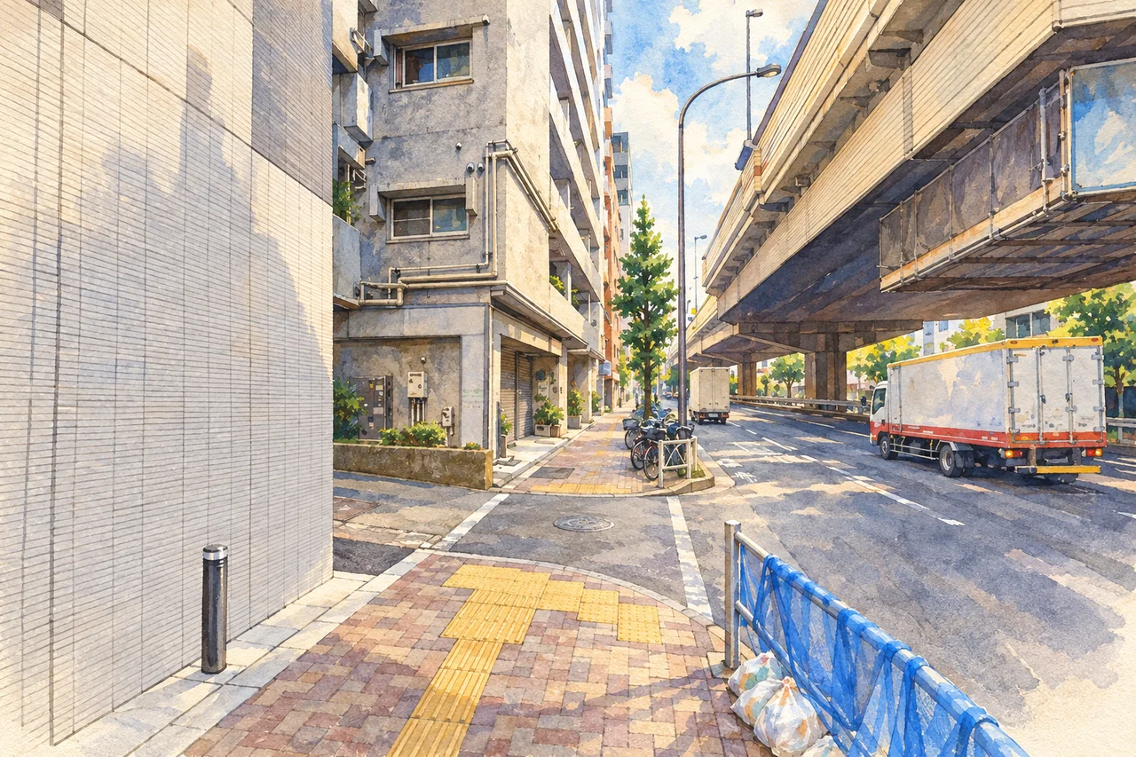 幡ヶ谷の甲州街道沿い(AI生成の参考イメージ)