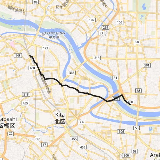 荒川河川敷（赤羽）のコース地図
