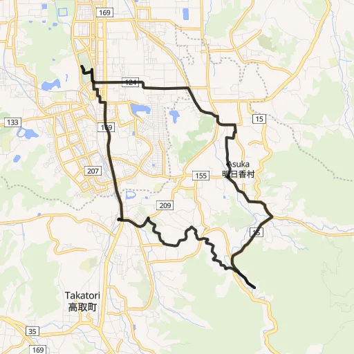 飛鳥周遊(橿原公苑〜石舞台古墳)のコース地図