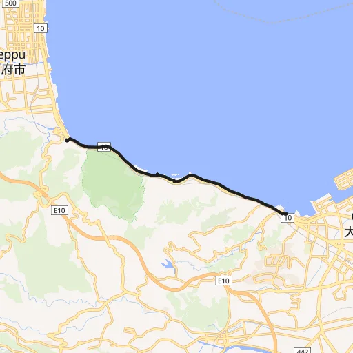 かんたん港園〜別大国道(大分側)のコース地図
