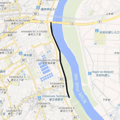 江戸川河川敷(柴又)のコース地図