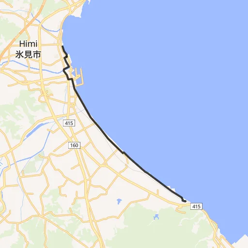 比美乃江公園〜雨晴海岸のコース地図
