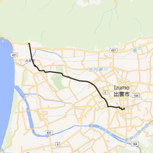 出雲市駅〜出雲大社のコース地図