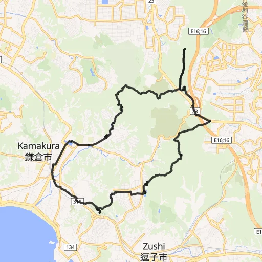 鎌倉切通し巡りトレイルのコース地図