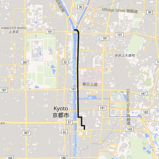 鴨川河川敷(三条大橋〜出町柳)のコース地図