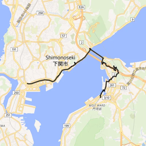 関門海峡横断(下関〜門司港)のコース地図