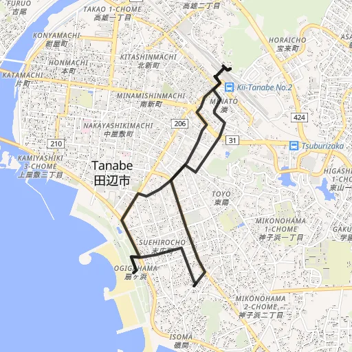 紀伊田辺・扇ヶ浜のコース地図