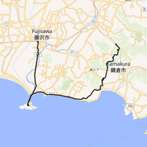 大仏ハイキングコース・湘南海岸のコース地図