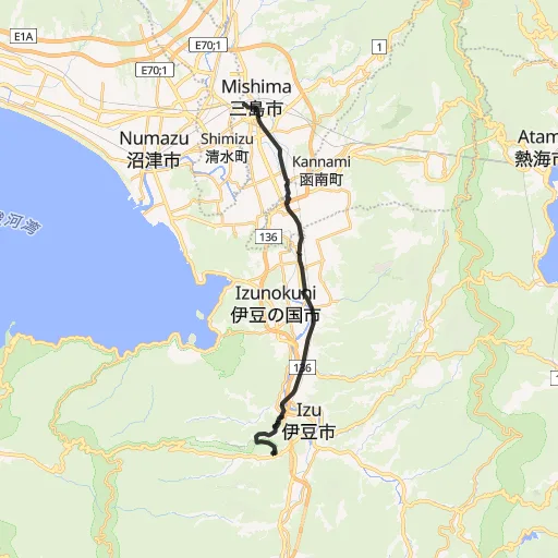 三嶋大社〜修善寺温泉コースのコース地図