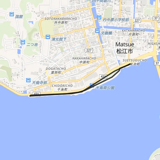 宍道湖岸(県立美術館〜松江しんじ湖温泉駅)のコース地図
