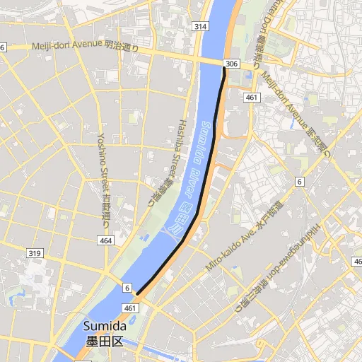 隅田川テラス(言問橋〜白鬚橋)のコース地図
