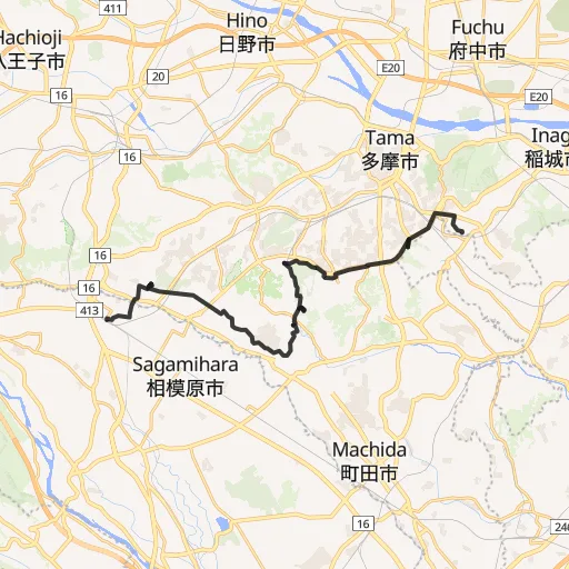 多摩丘陵縦走(尾根緑道・よこやまの道)のコース地図