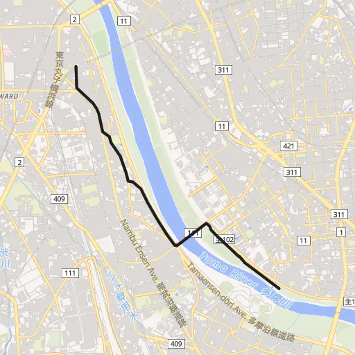 多摩川河川敷 丸子橋〜古市場のコース地図