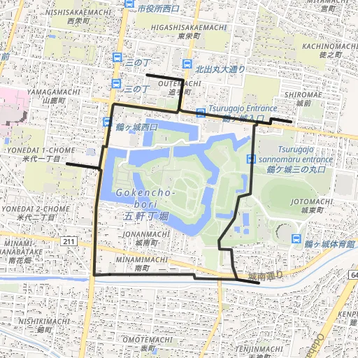 鶴ヶ城外周のコース地図