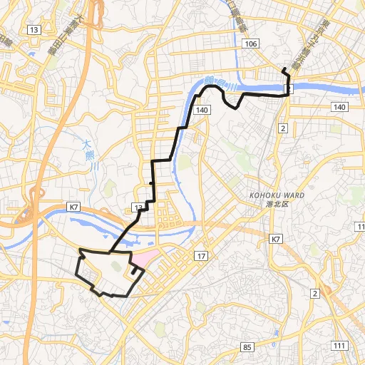 鶴見川・新横浜公園のコース地図