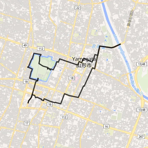 山形市中心部(霞城公園・文翔館)のコース地図