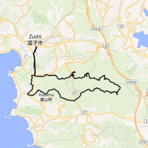 三浦アルプス縦走(二子山〜仙元山)のコース地図