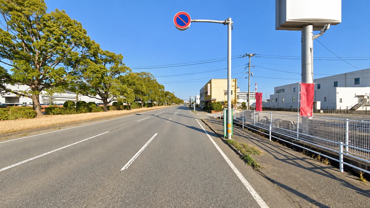 2度目の折り返しから、橋を越えて戻る・二つ目の折り返し付近の市街地(AI生成の参考イメージ)