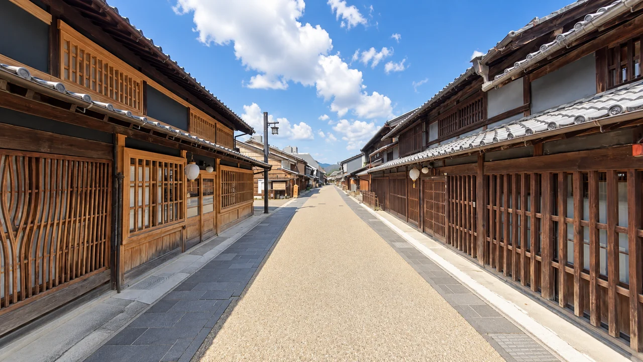 街中から川原町、長良川沿いへ・川原町の古い町並みを進む(AI生成の参考イメージ)
