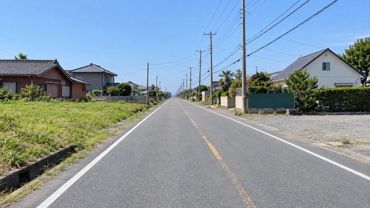 まず短い折り返しを通る・序盤の折り返し付近の九十九里ビーチライン（AI生成の参考イメージ）
