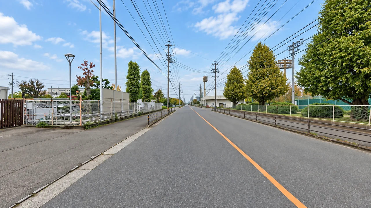 山の田公園付近から、犬山駅側へ戻る・山の田公園付近の直線(AI生成の参考イメージ)