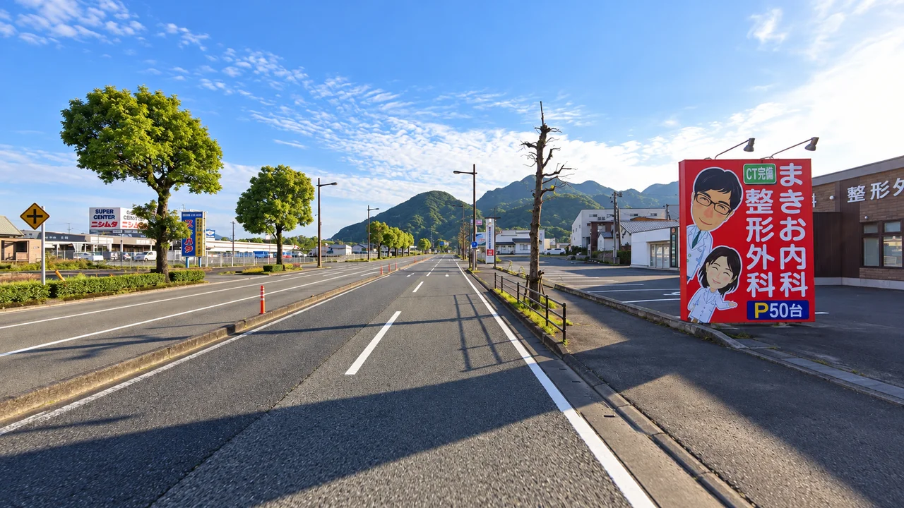 姶良の折り返しから、まだ約16km・姶良の折り返し付近から戻る道（AI生成の参考イメージ）