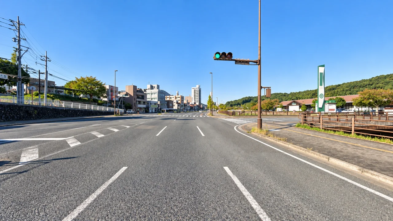 最初の上りを越えて、下り基調へ・序盤の県道296号（AI生成の参考イメージ）