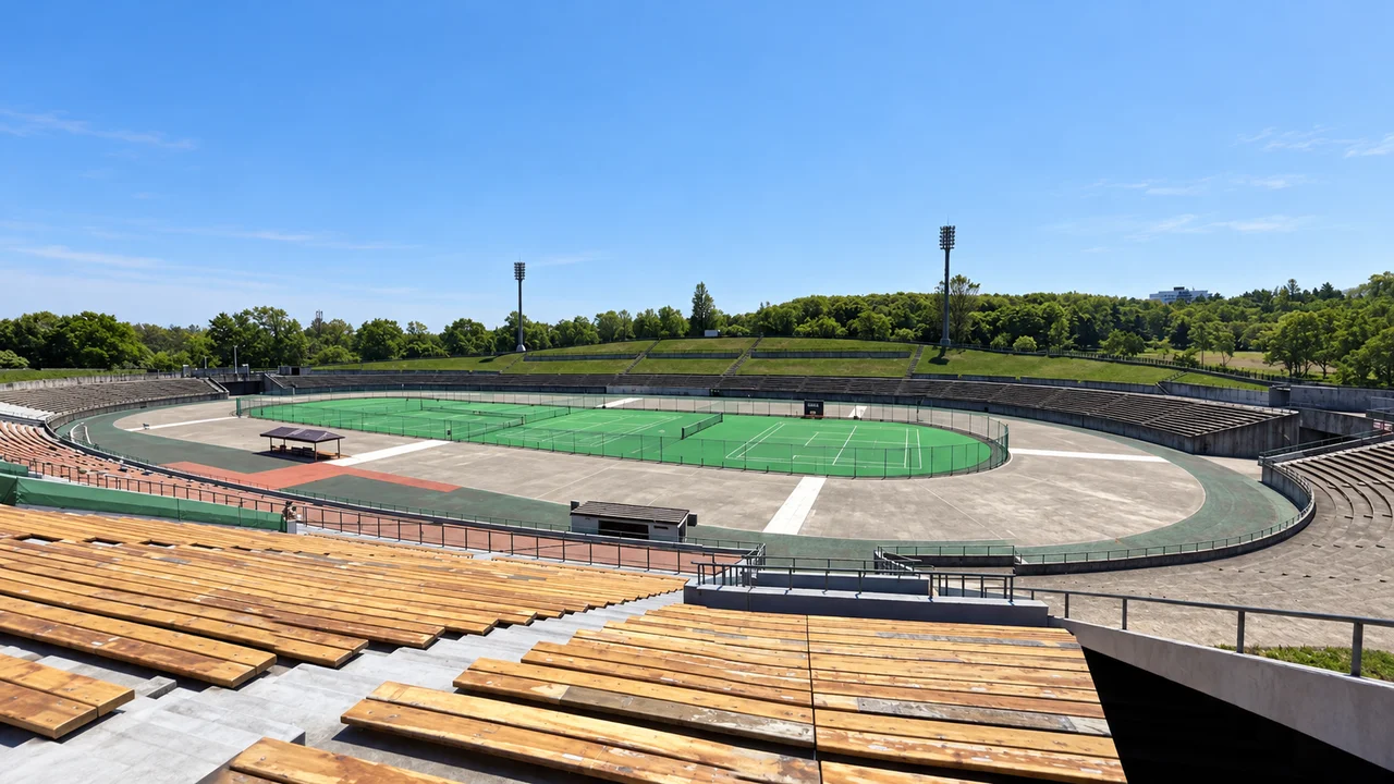 4周を終えてから、最後の約2.2km・スタンドから見た周回の拠点（AI生成の参考イメージ）