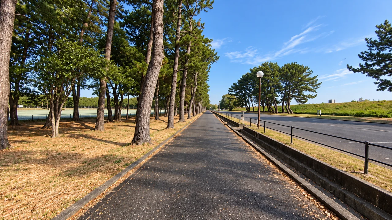 公園に戻ってから、もう1周・庄内緑地に戻ってからの園路(AI生成の参考イメージ)