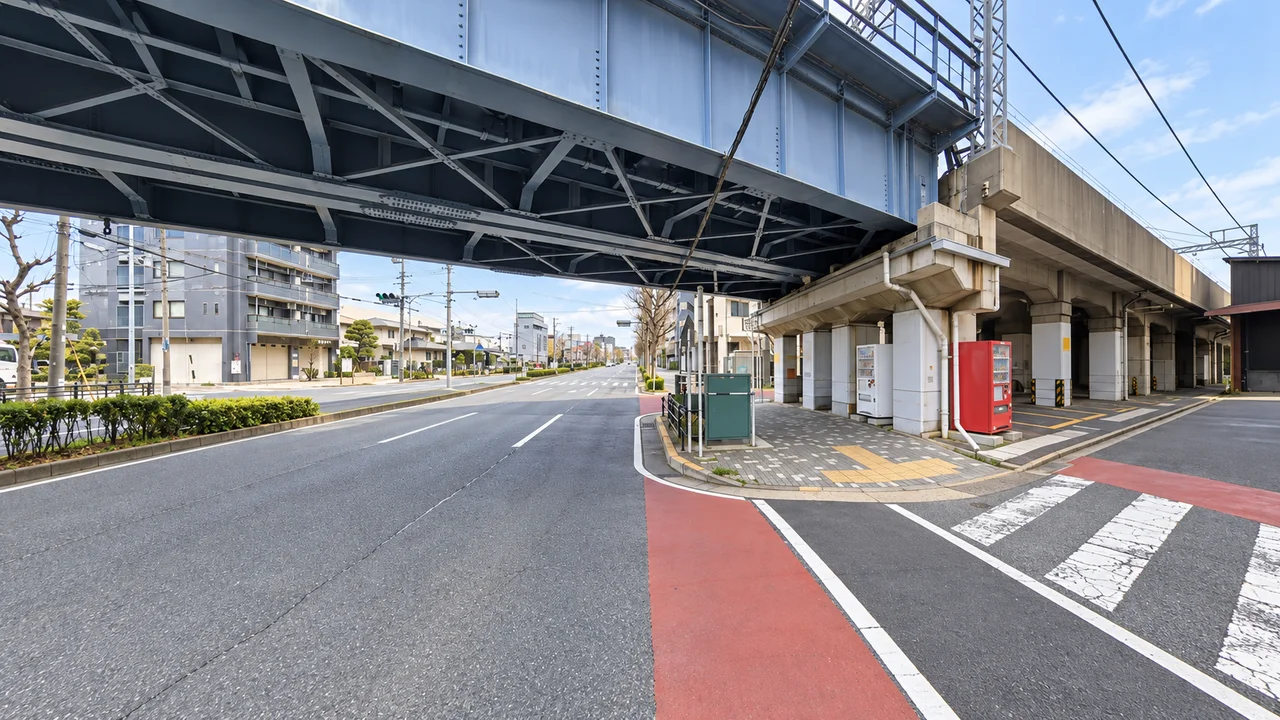堀田駅付近で、唯一の折り返し・堀田駅付近の高架下（AI生成の参考イメージ）