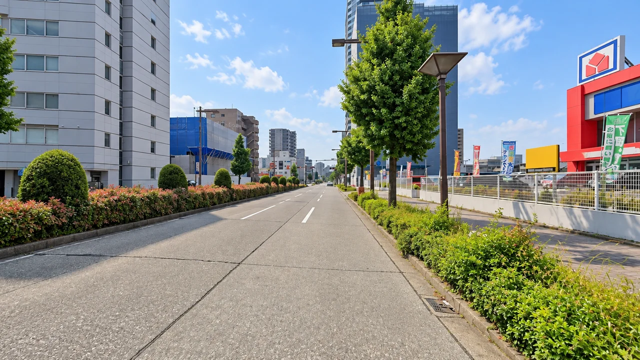 ドーム方面を離れ、白川公園へ・白川公園へ向かう桜通（AI生成の参考イメージ）