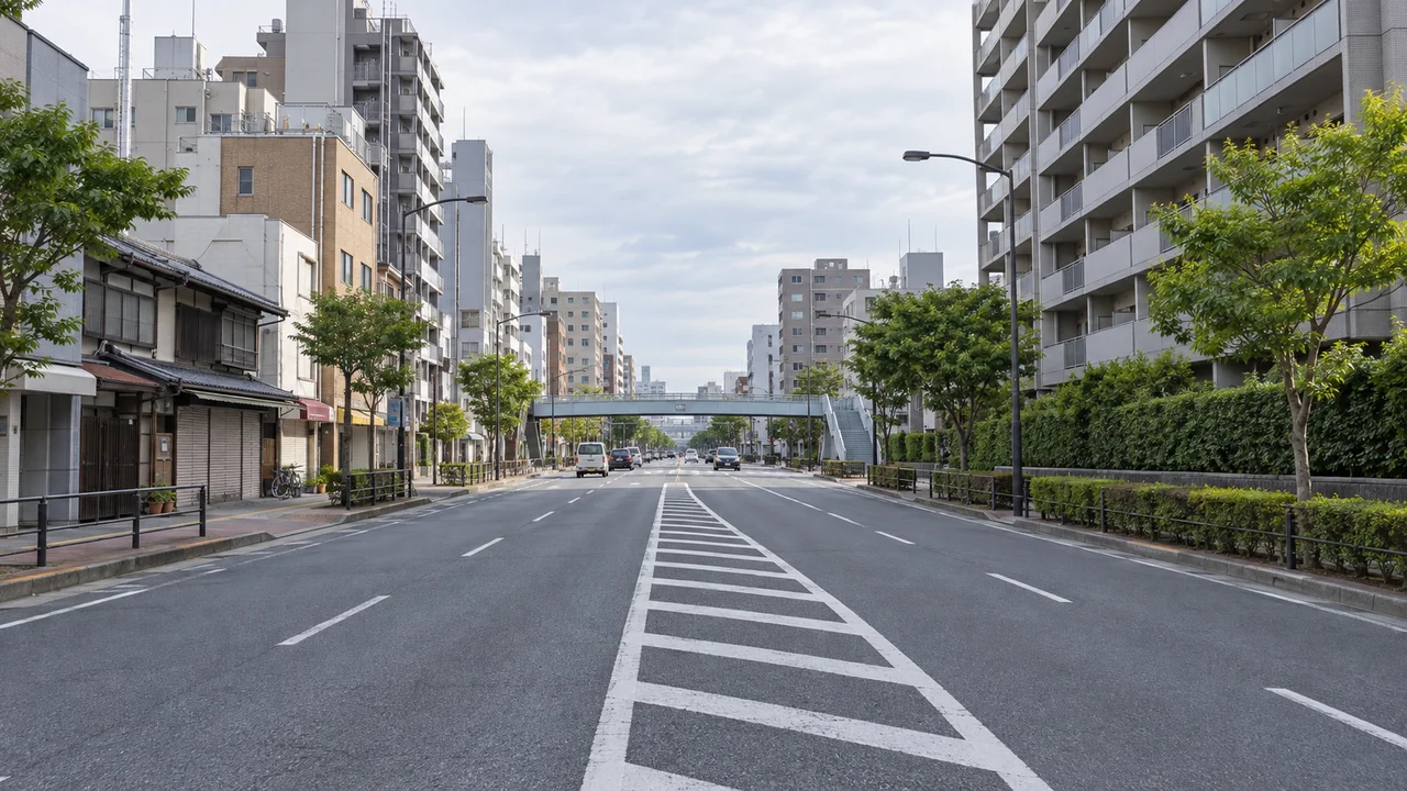 中間点の先にも、じわっと上る・中間点の先の市街地(AI生成の参考イメージ)